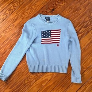 Ralph Lauren Light Blue Knit with Flag Design